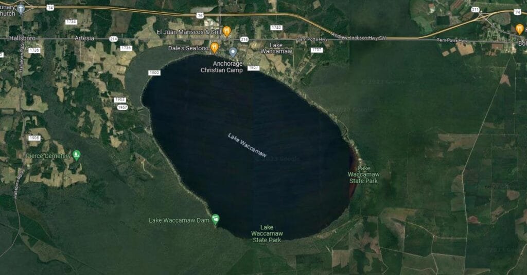 google map image of Lake Waccamaw