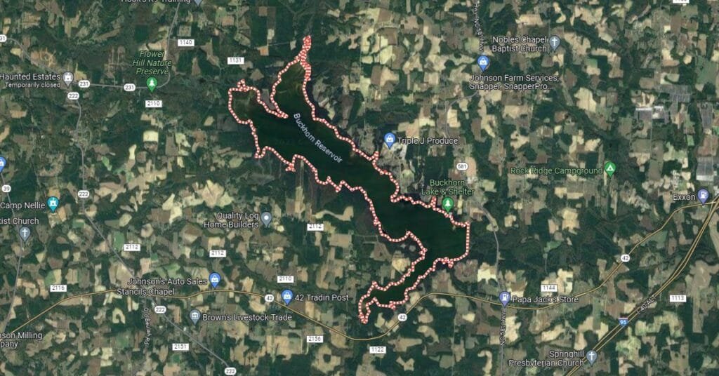 google maps image of Buckhorn Reservoir, North Carolina