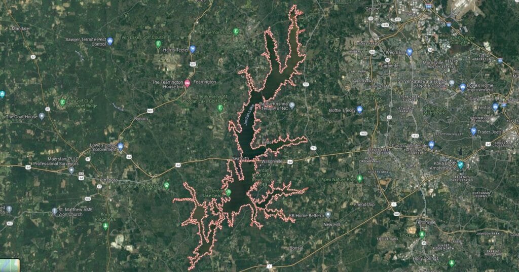 google maps image of Jordan Lake NC